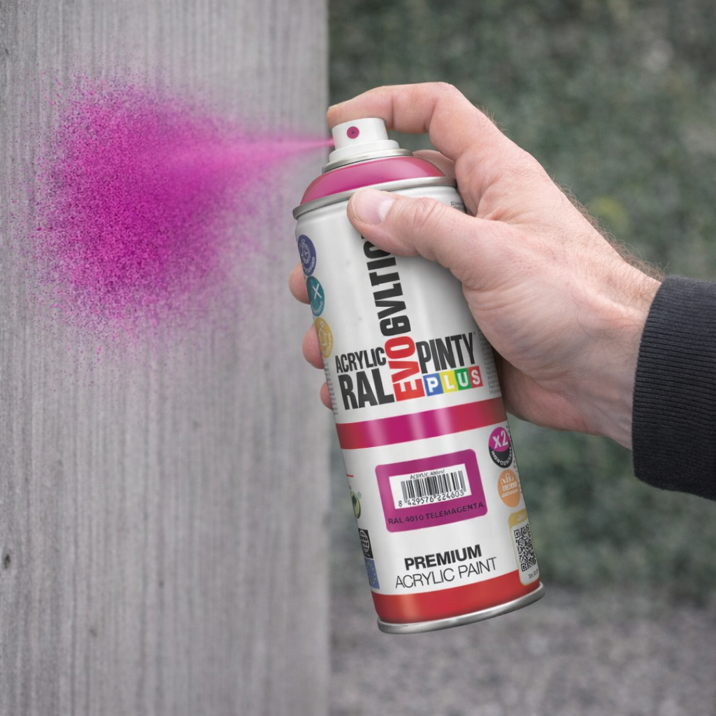 Lakier akrylowy w sprayu Pintyplus Evolution ACRYLIC | 400ml | RAL 4010 Telemagenta